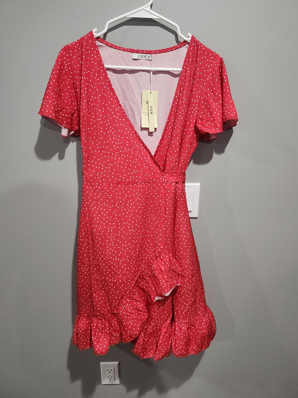 UVN Red Polka Dot Wrap Dress Size Small NWT